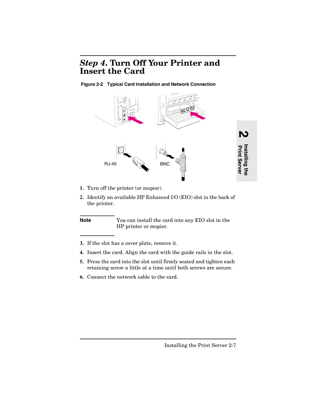 HP 600n Print Server for Fast Ethernet, 600n Print Server for Token Ring manual Turn Off Your Printer and Insert the Card 