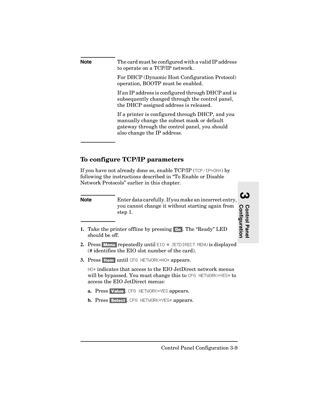 HP 600n Print Server for Ethernet, 600n Print Server for Token Ring manual To configure TCP/IP parameters 