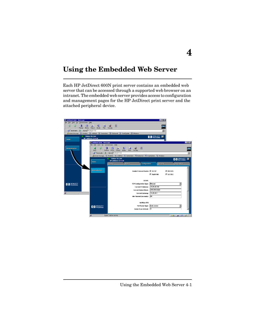 HP 600n Print Server for Ethernet, 600n Print Server for Token Ring manual Using the Embedded Web Server 