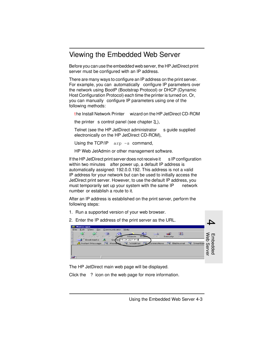 HP 600n Print Server for Fast Ethernet, 600n Print Server for Token Ring manual Viewing the Embedded Web Server 