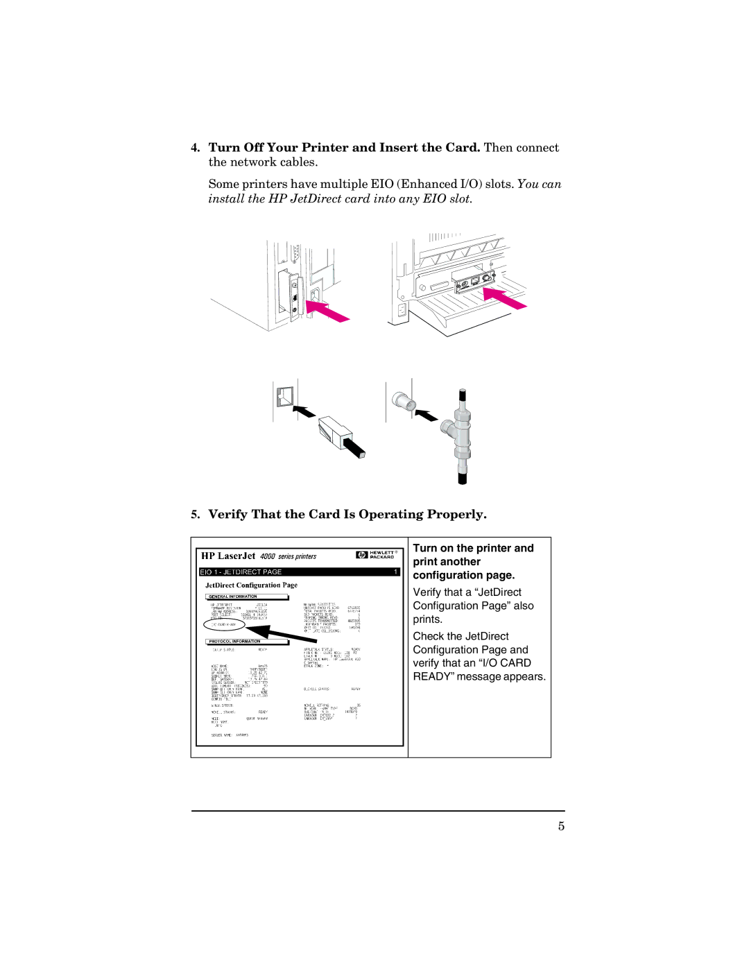 HP 600n Print Server for Ethernet, 600n Print Server for Token Ring manual Verify That the Card Is Operating Properly 