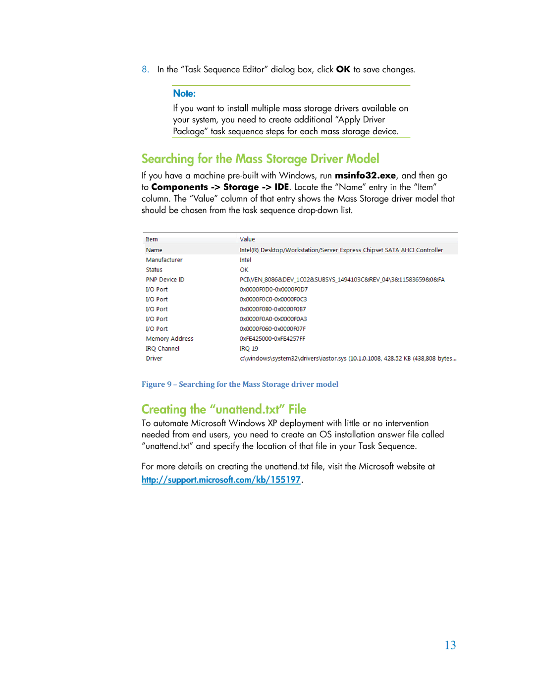 HP 6080 Pro manual Searching for the Mass Storage Driver Model, Creating the unattend.txt File 