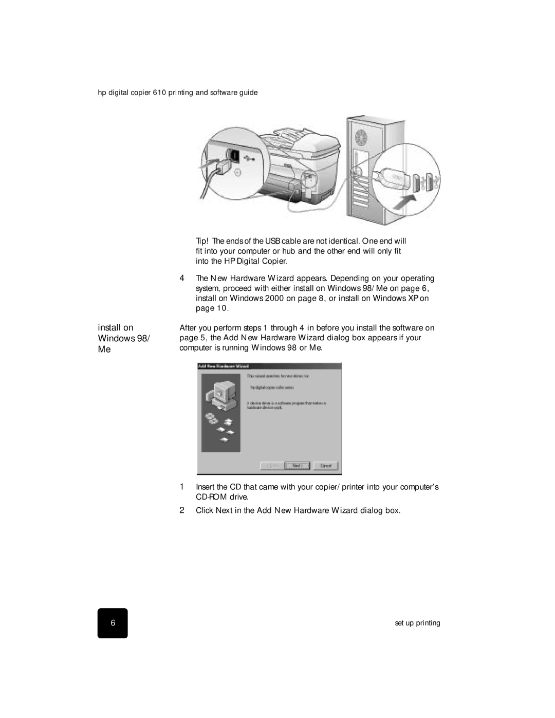 HP 610 Copier manual Install on Windows 98/ Me 