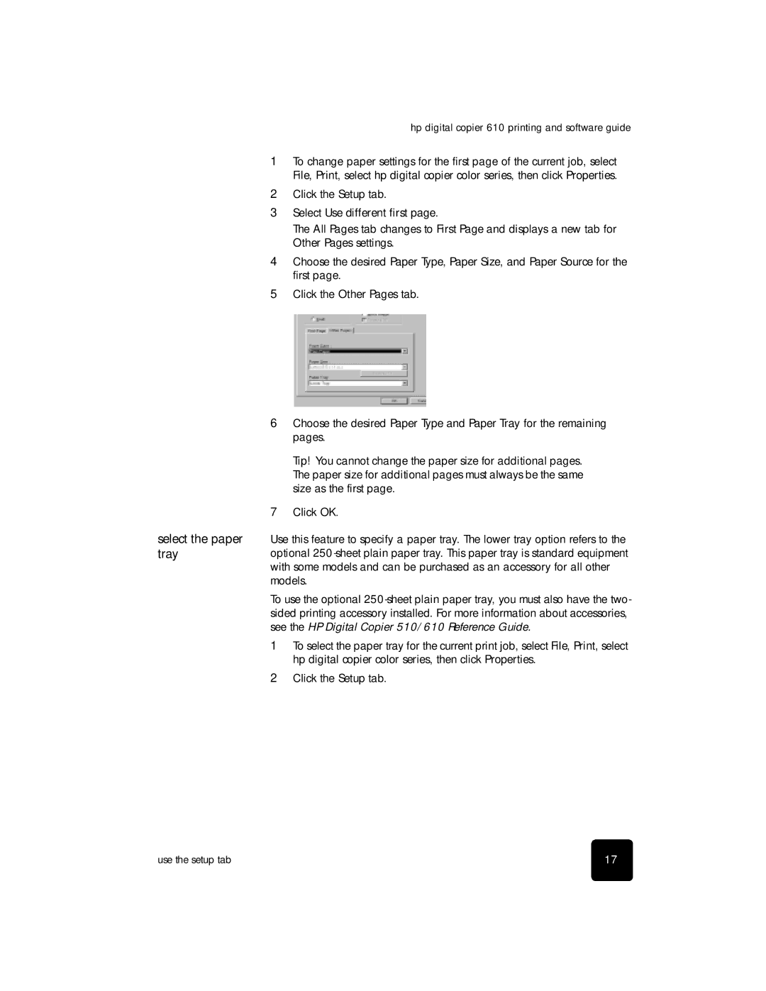 HP 610 Copier manual Select the paper tray 