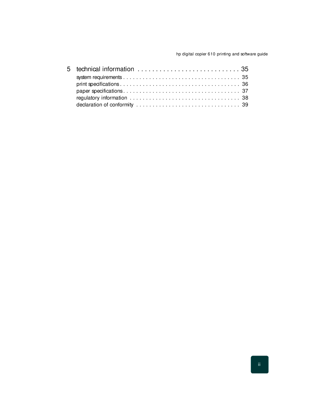 HP 610 Copier manual Technical information 