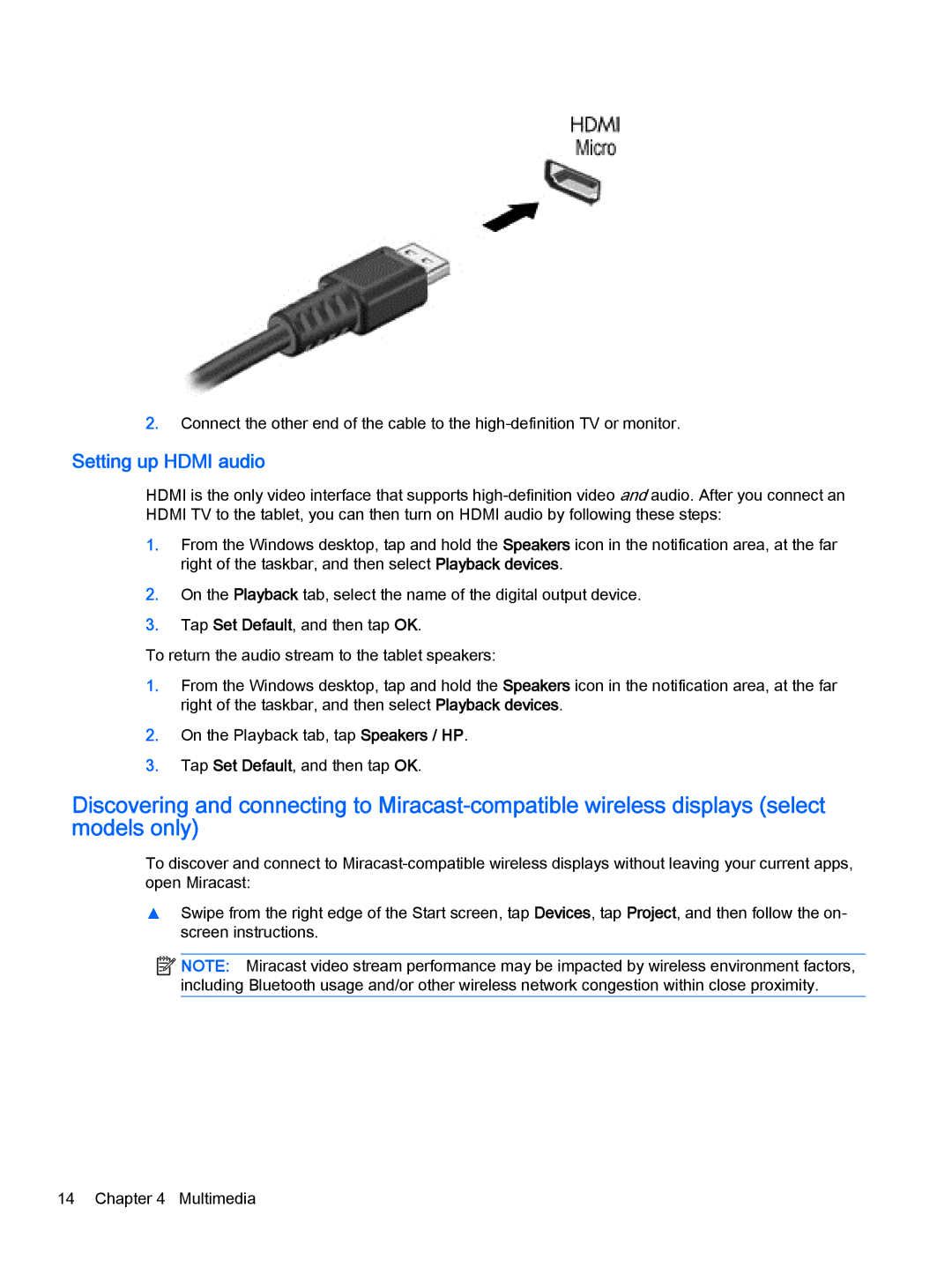 HP 610 G1 manual Setting up Hdmi audio 