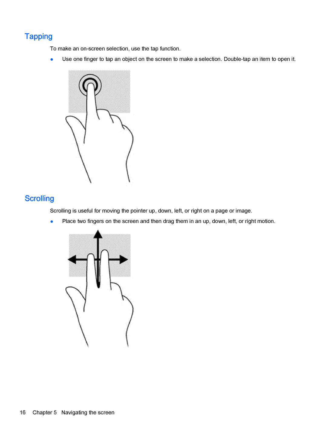 HP 610 G1 manual Tapping, Scrolling 