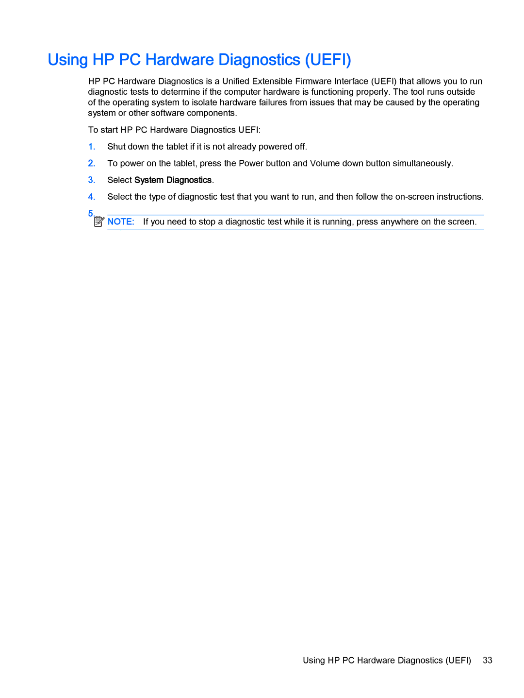 HP 610 G1 manual Using HP PC Hardware Diagnostics Uefi, Select System Diagnostics 