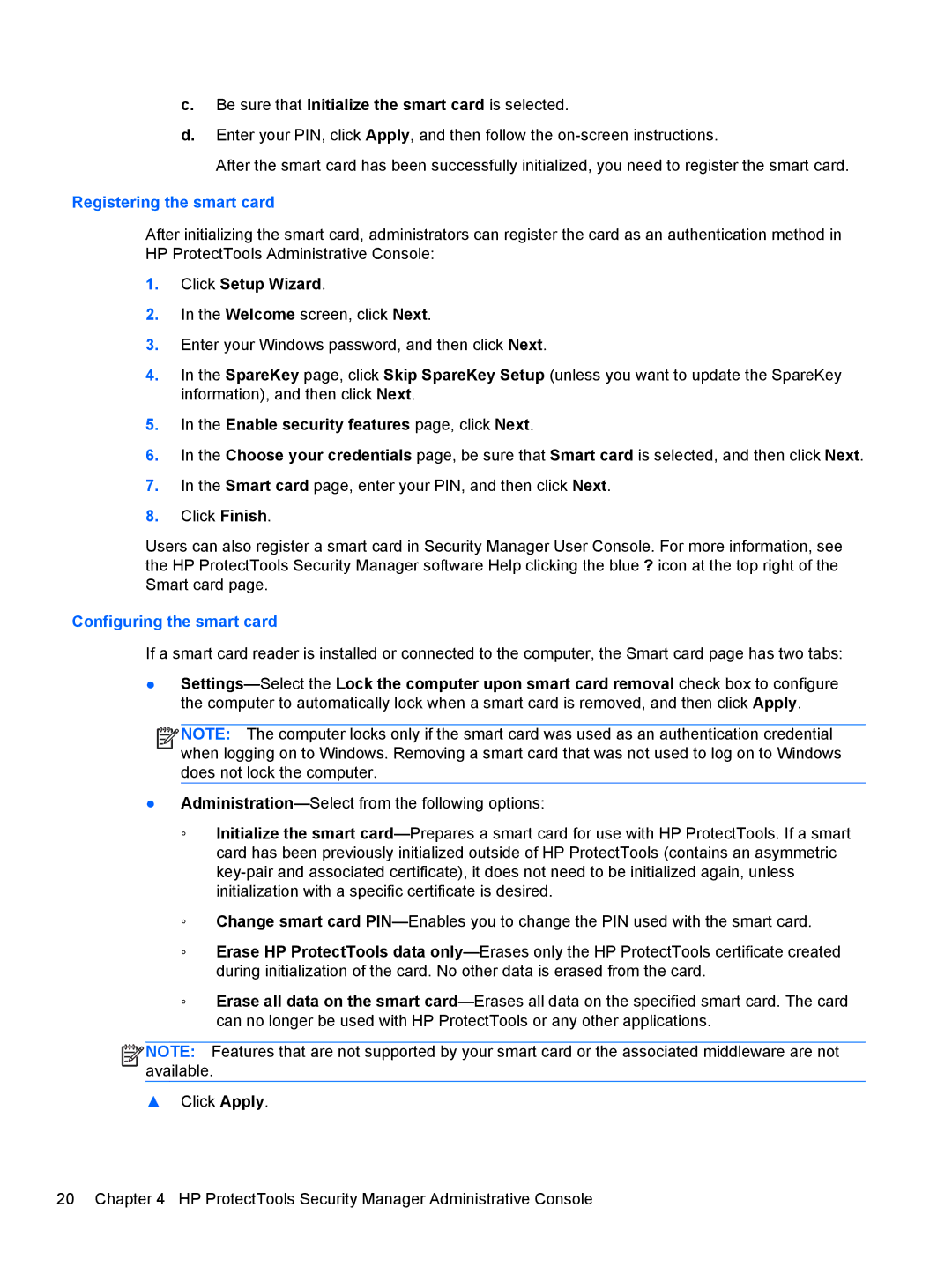 HP 610 G1 manual Be sure that Initialize the smart card is selected, Registering the smart card, Click Setup Wizard 