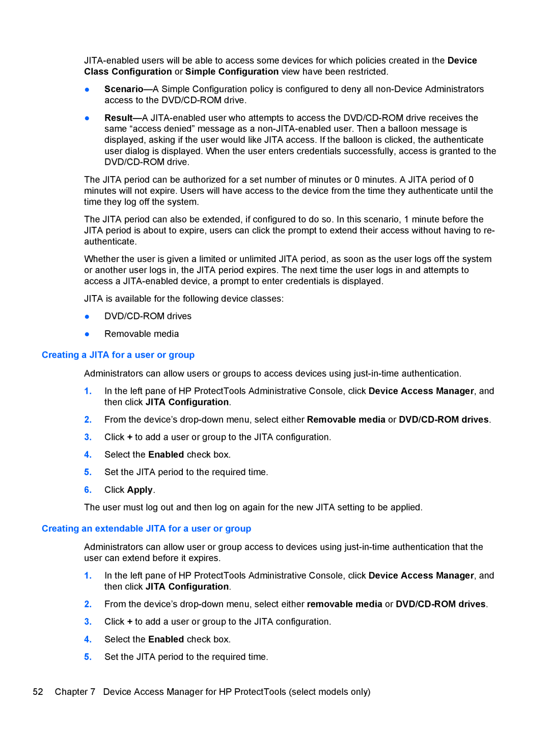 HP 610 G1 manual Creating a Jita for a user or group, Creating an extendable Jita for a user or group 