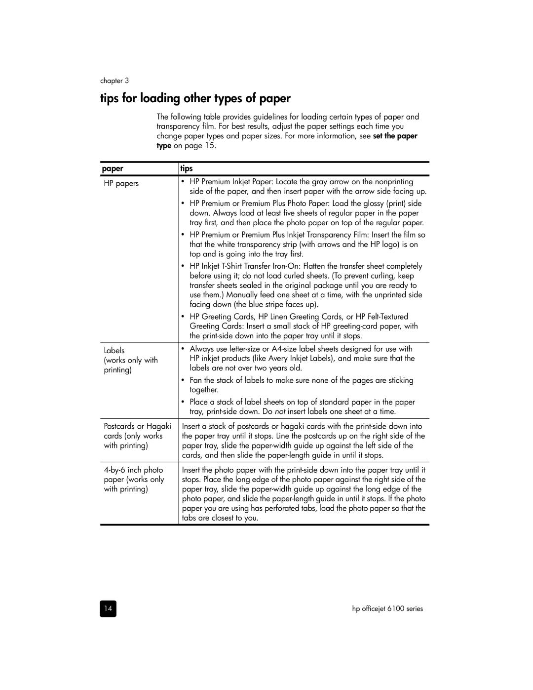 HP 6100 manual Tips for loading other types of paper, Paper Tips 