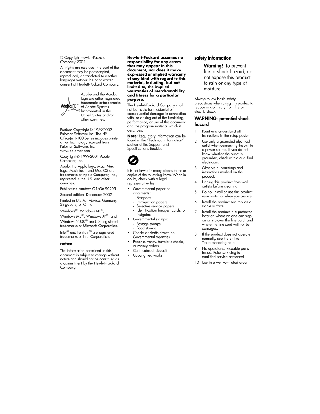 HP 6100 manual Safety information 