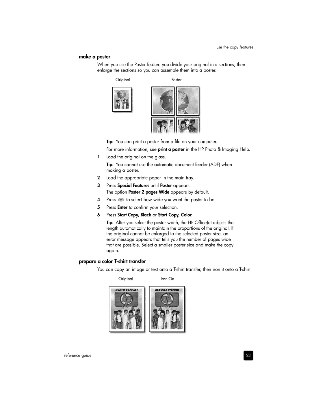 HP 6100 manual Make a poster, Prepare a color T-shirt transfer 