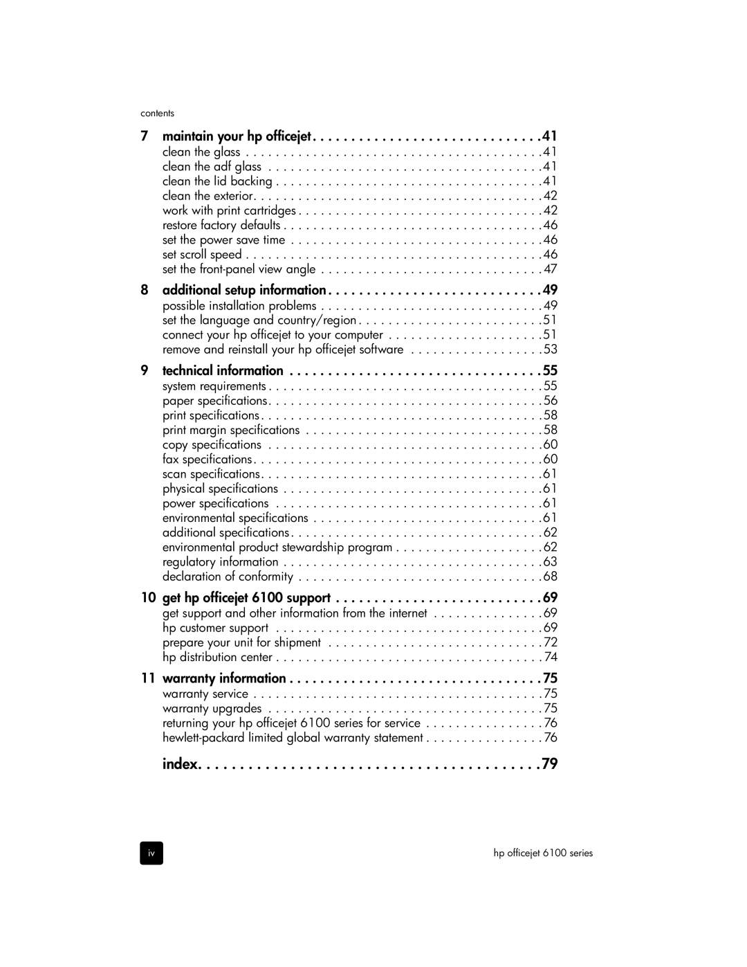 HP 6100 manual Index 