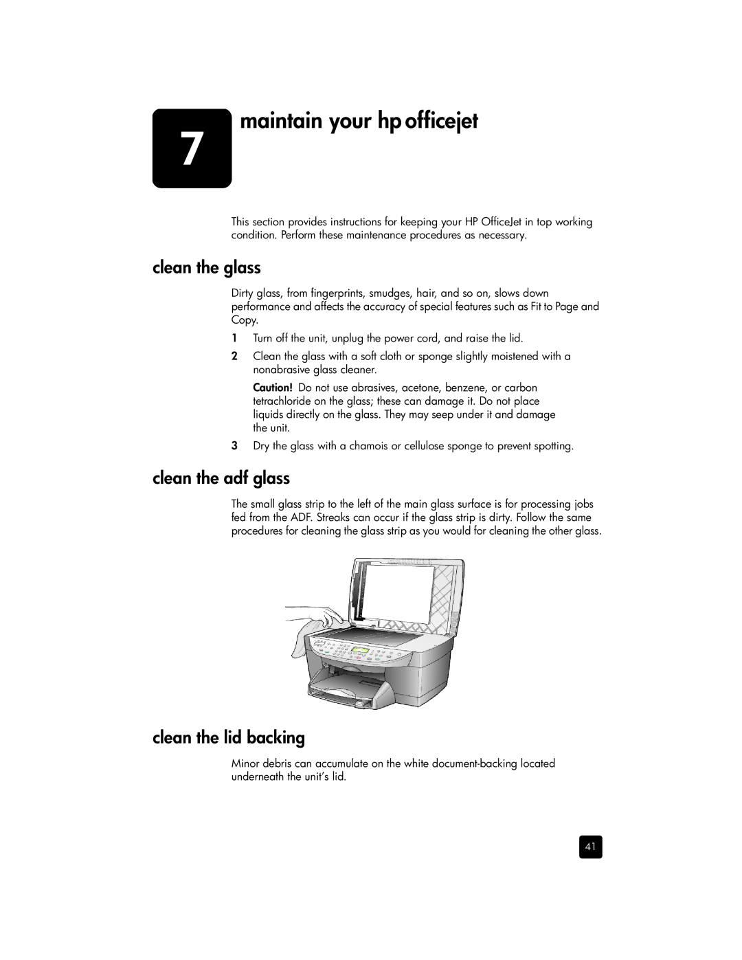 HP 6100 manual Maintain your hp officejet, Clean the glass, Clean the adf glass, Clean the lid backing 