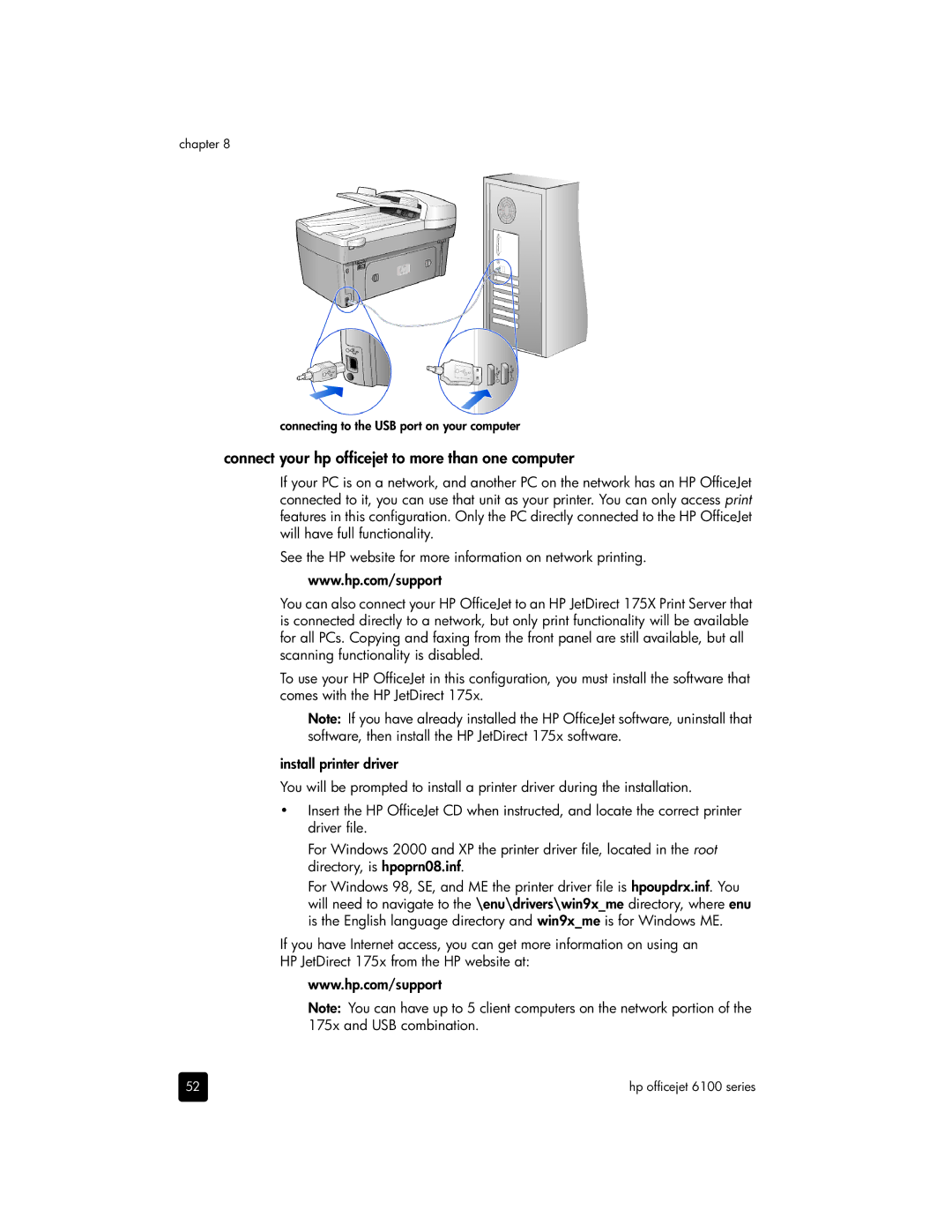 HP 6100 manual Connect your hp officejet to more than one computer 