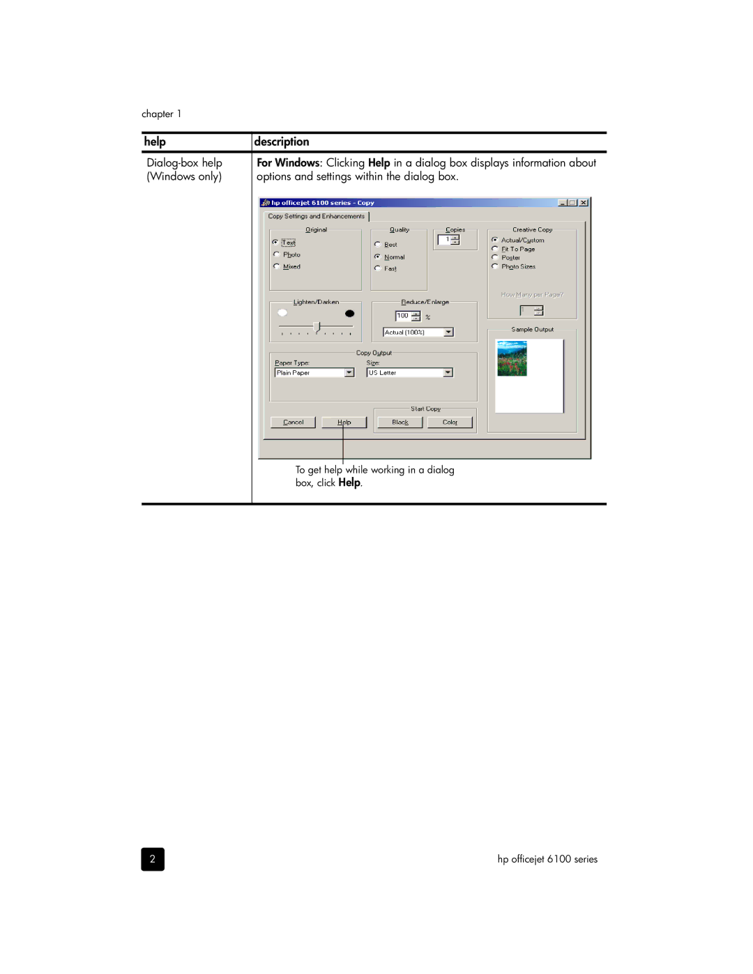 HP 6100 manual Dialog-box help 