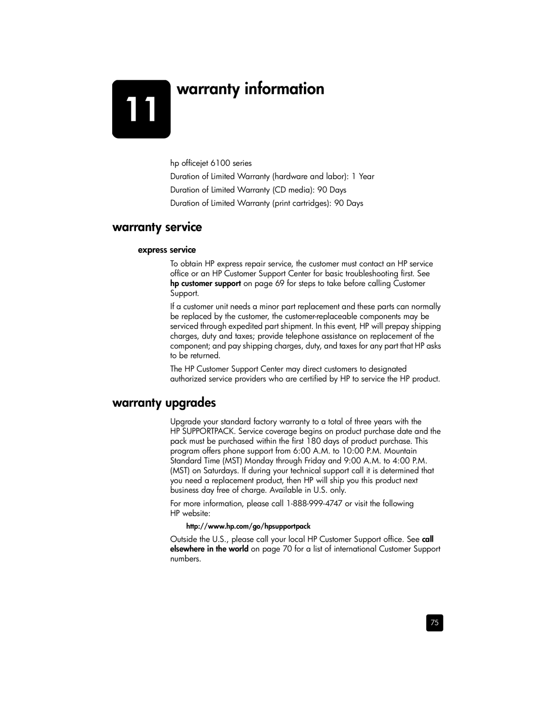 HP 6100 manual Warranty information, Warranty service, Warranty upgrades, Express service 