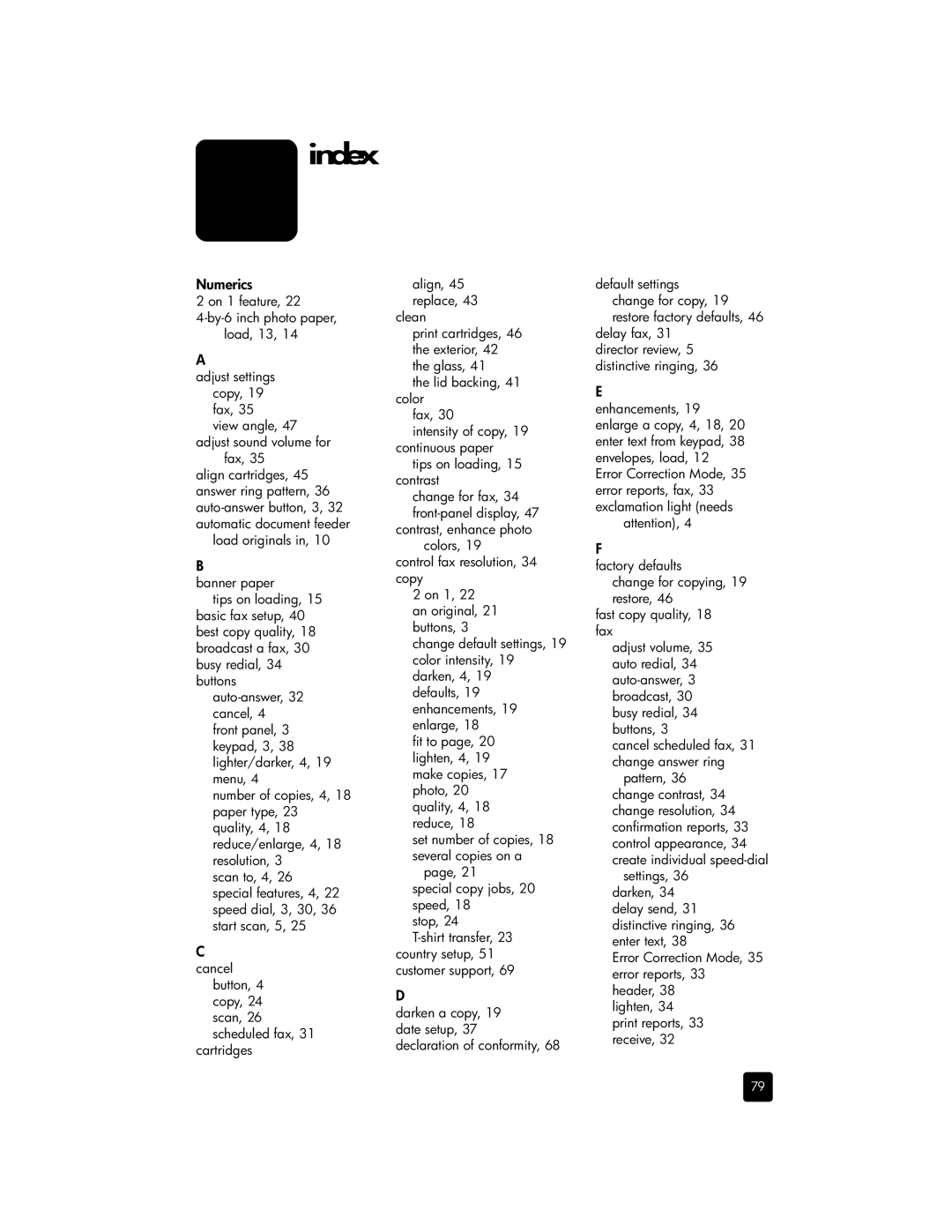 HP 6100 manual Index, Numerics 