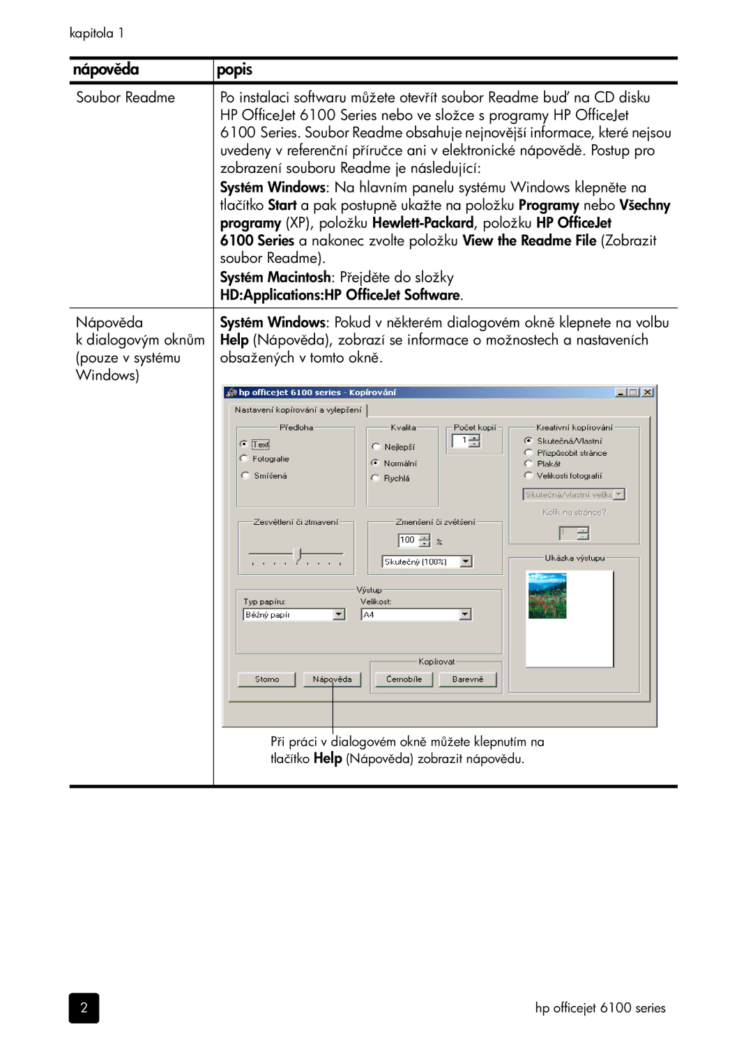 HP 6100 manual Zobrazení souboru Readme je následující 