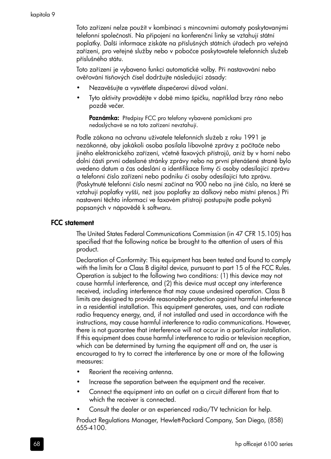 HP 6100 manual FCC statement 