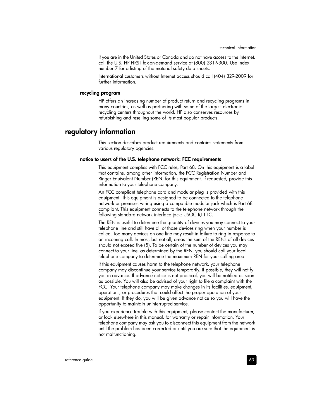 HP 6105, 6110v, 6110xi manual Regulatory information, Recycling program 