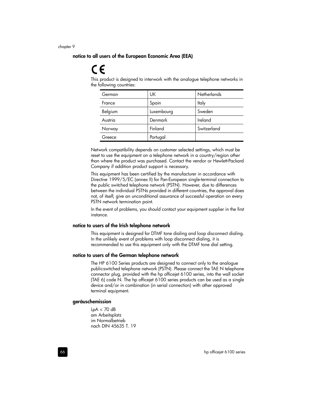 HP 6110xi, 6110v, 6105 manual Geräuschemission 