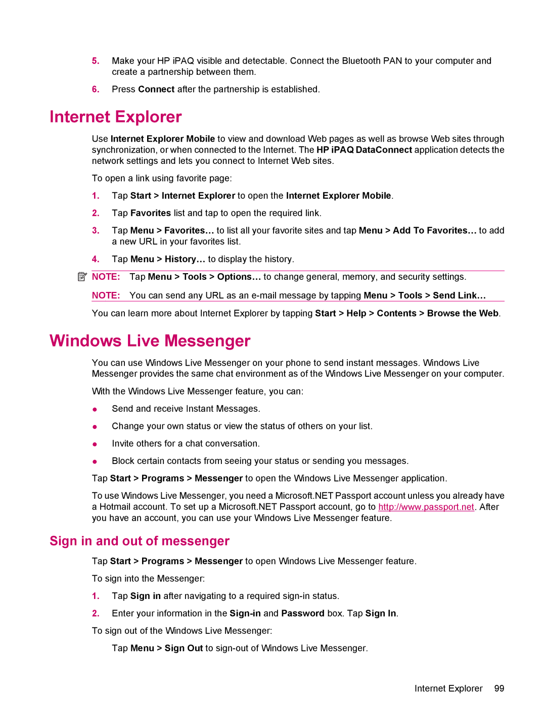 HP 612 manual Windows Live Messenger, Sign in and out of messenger 