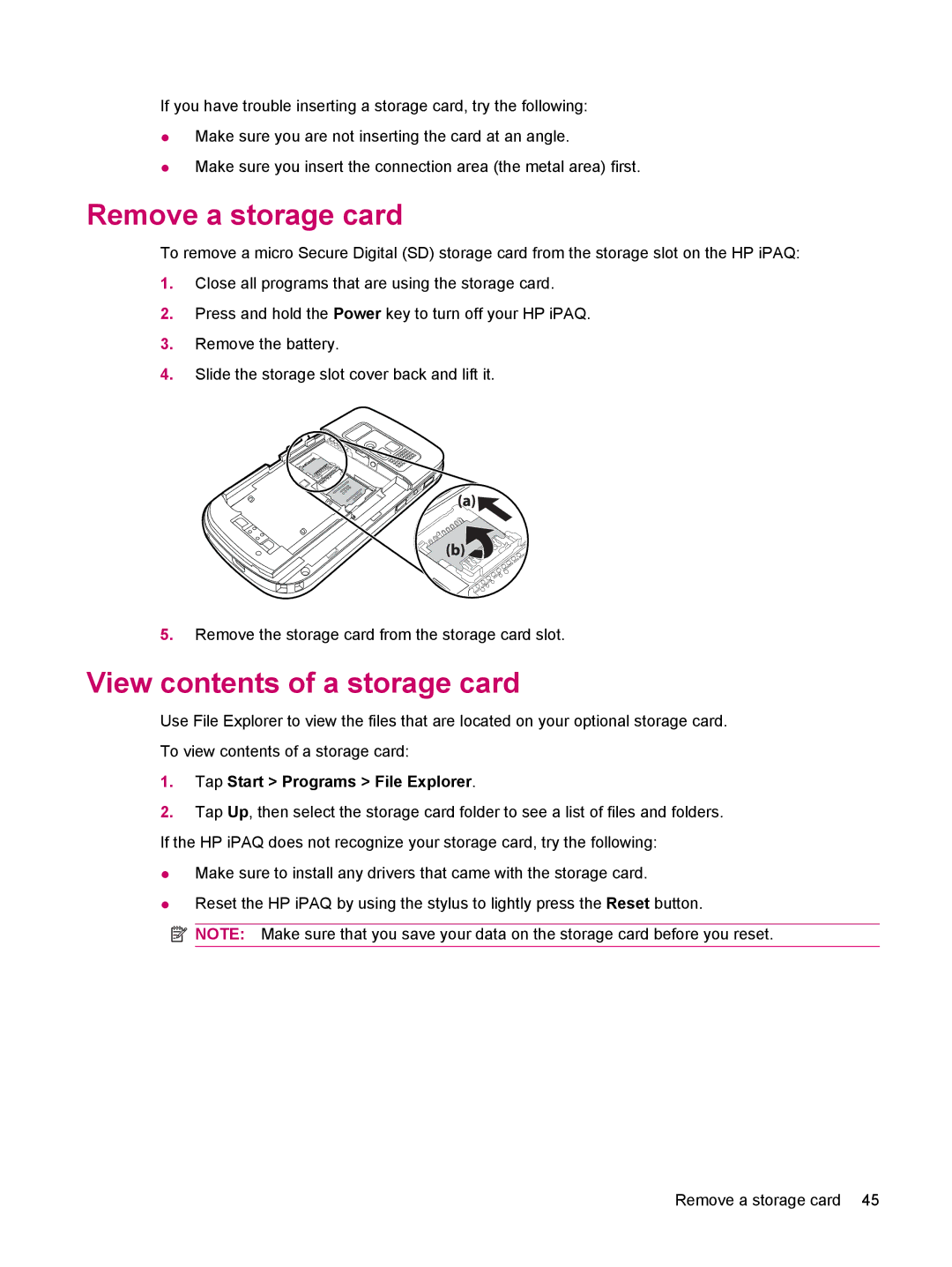 HP 612 manual Remove a storage card, View contents of a storage card 