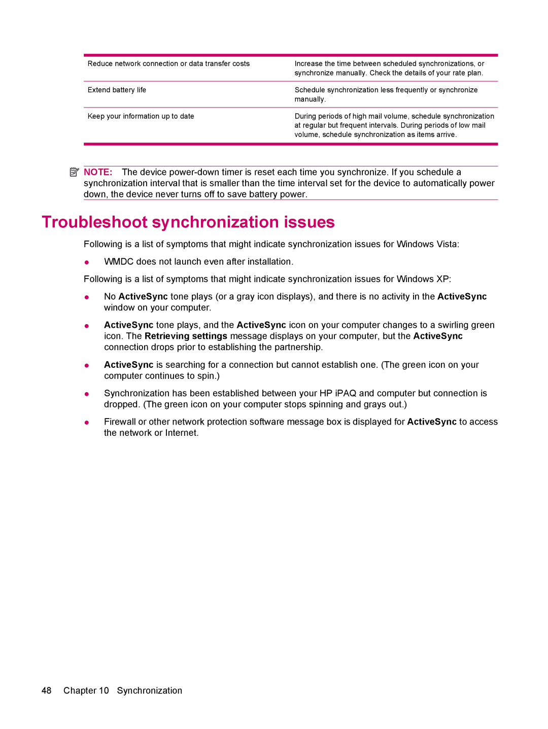 HP 612 manual Troubleshoot synchronization issues 