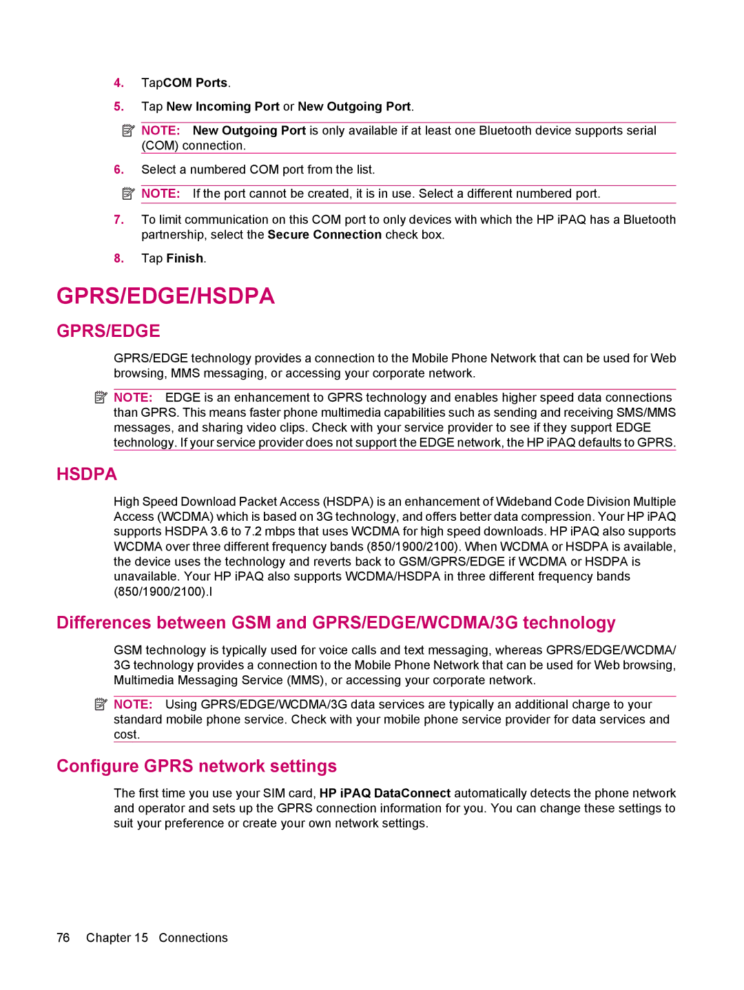 HP 612 manual Differences between GSM and GPRS/EDGE/WCDMA/3G technology, Configure Gprs network settings 