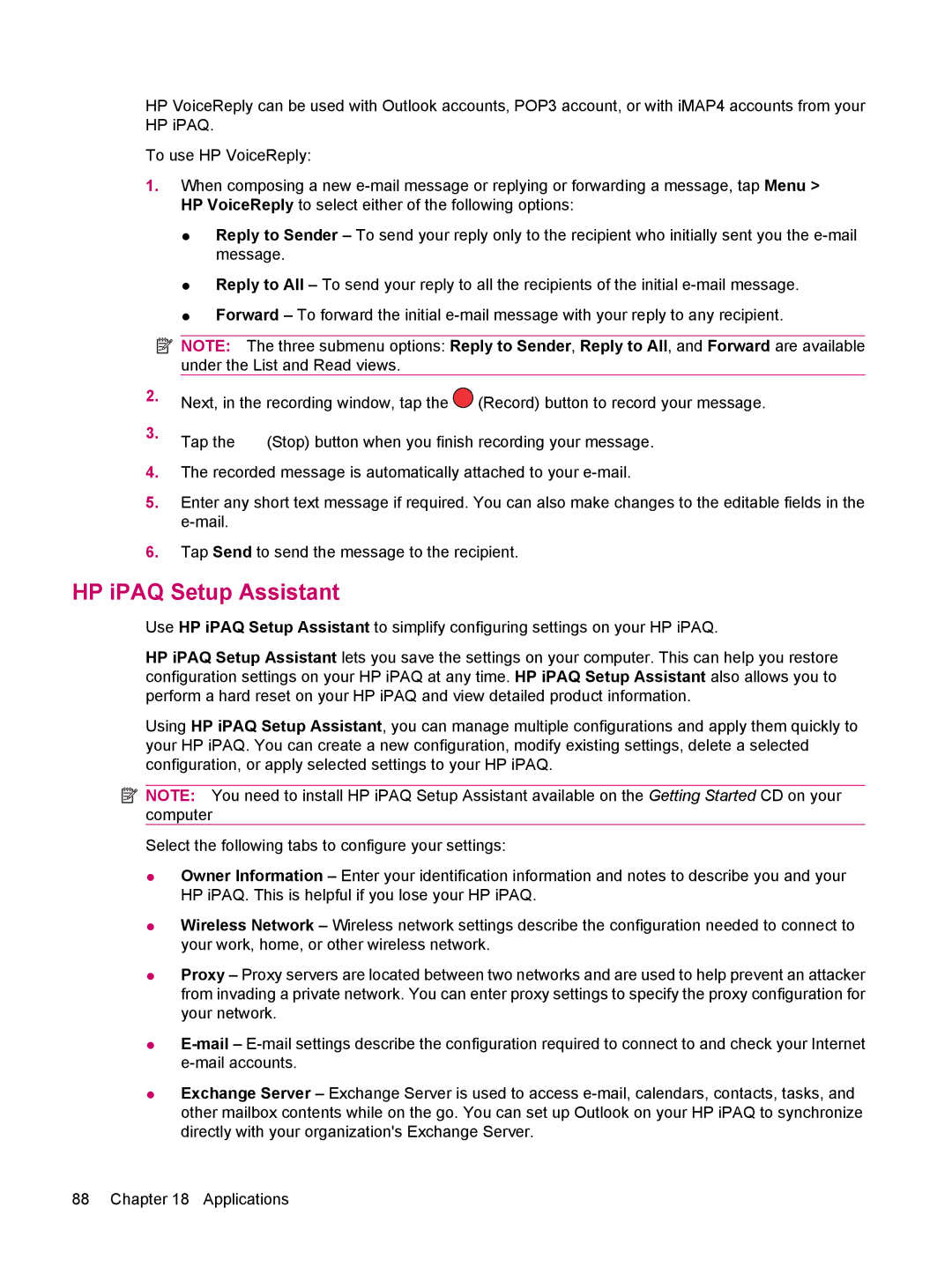 HP 612 manual HP iPAQ Setup Assistant 