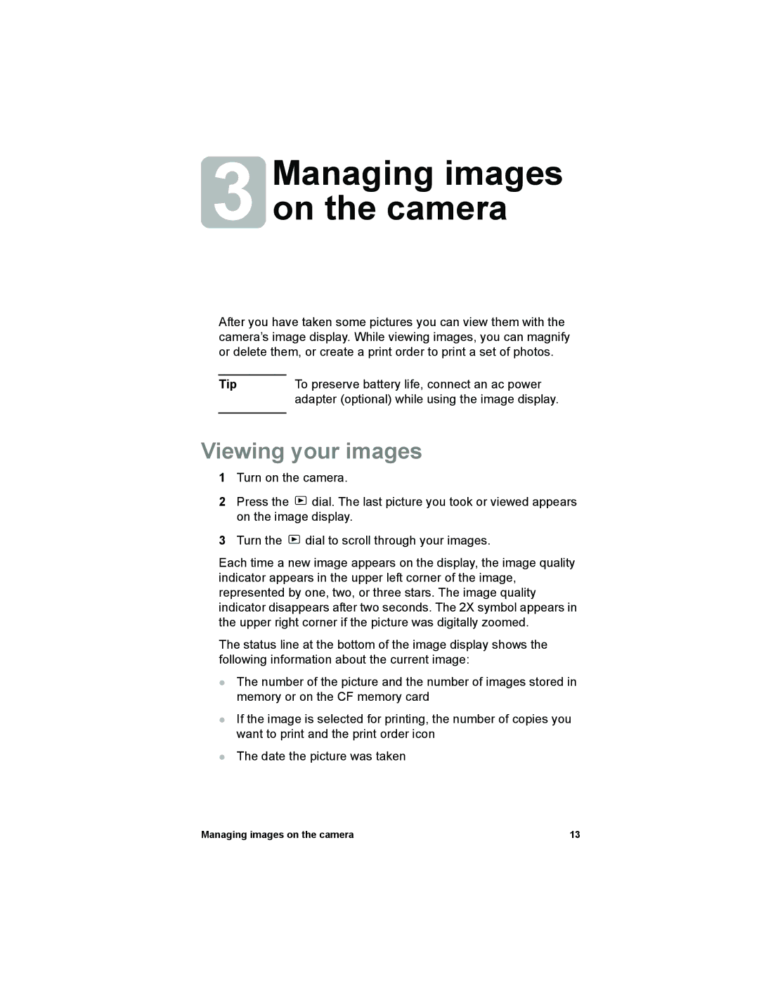 HP 612 manual Managing images on the camera, Viewing your images 