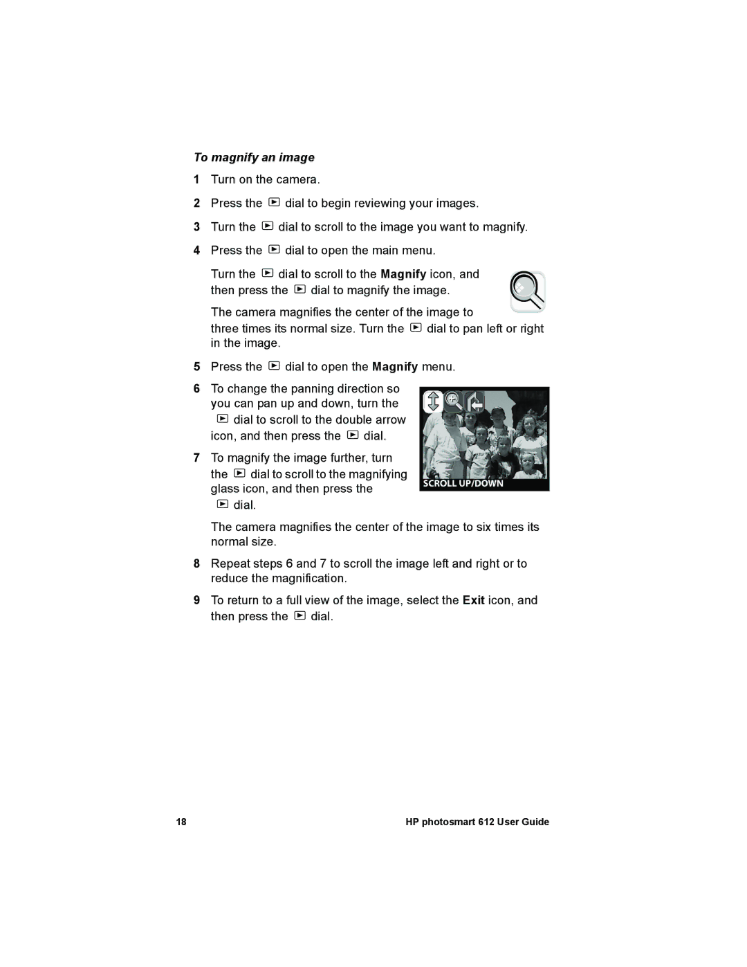 HP 612 manual To magnify an image 