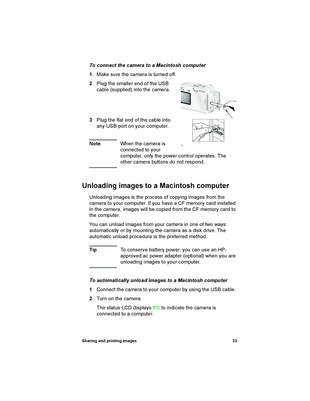 HP 612 manual Unloading images to a Macintosh computer, To connect the camera to a Macintosh computer 