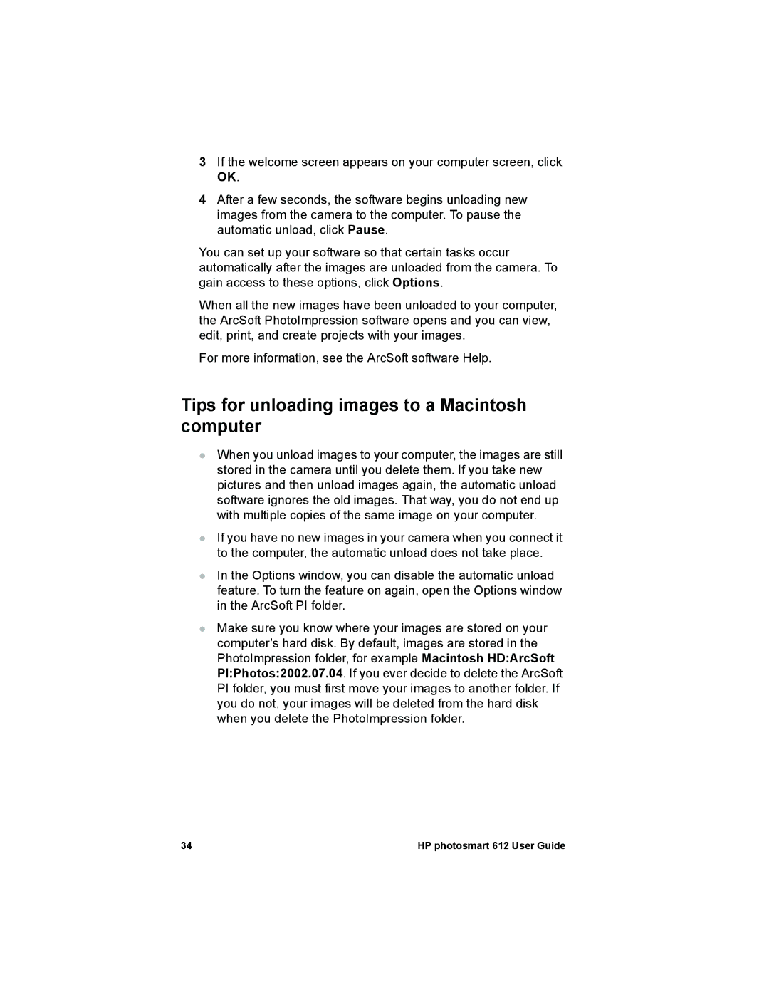 HP 612 manual Tips for unloading images to a Macintosh computer 