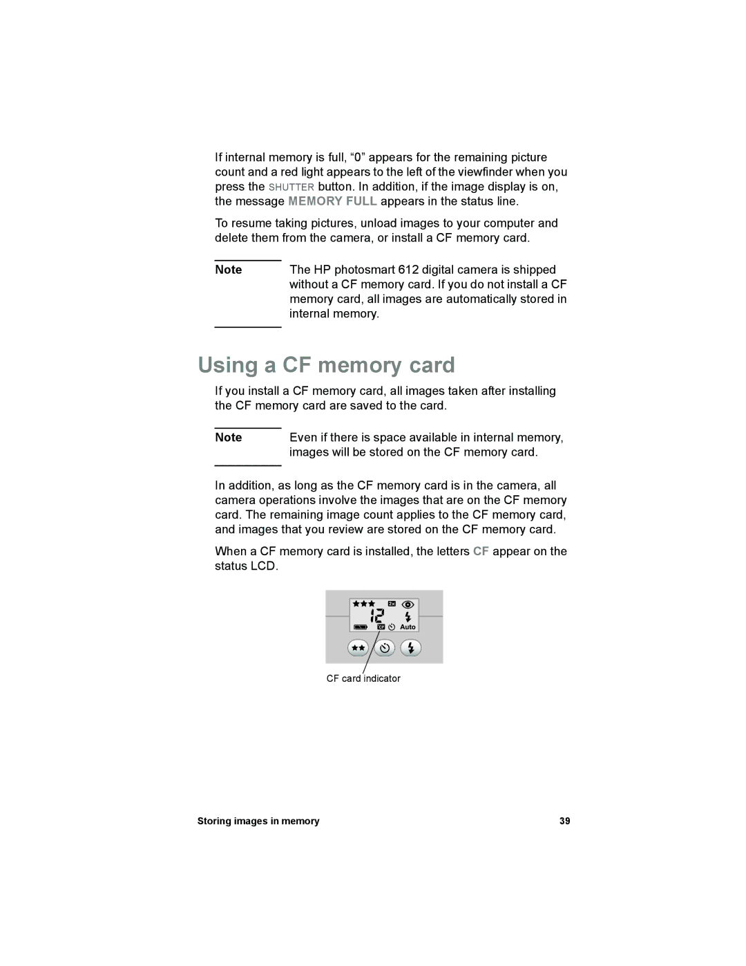 HP 612 manual Using a CF memory card 