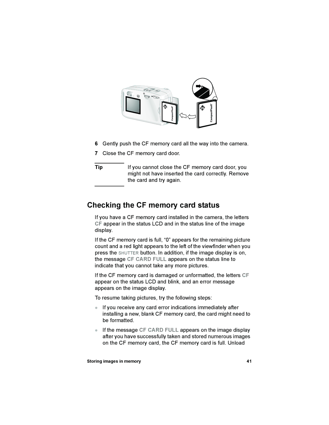 HP 612 manual Checking the CF memory card status, Tip 