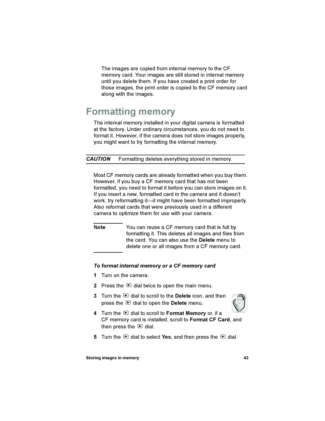 HP 612 manual Formatting memory, To format internal memory or a CF memory card 