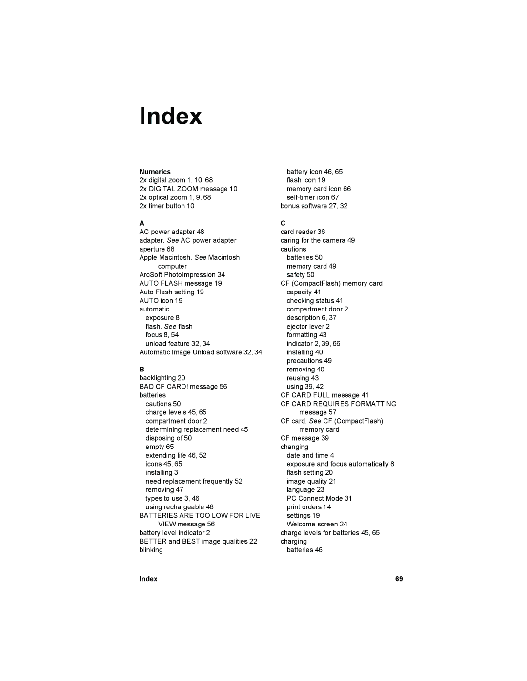 HP 612 manual Index, Numerics 