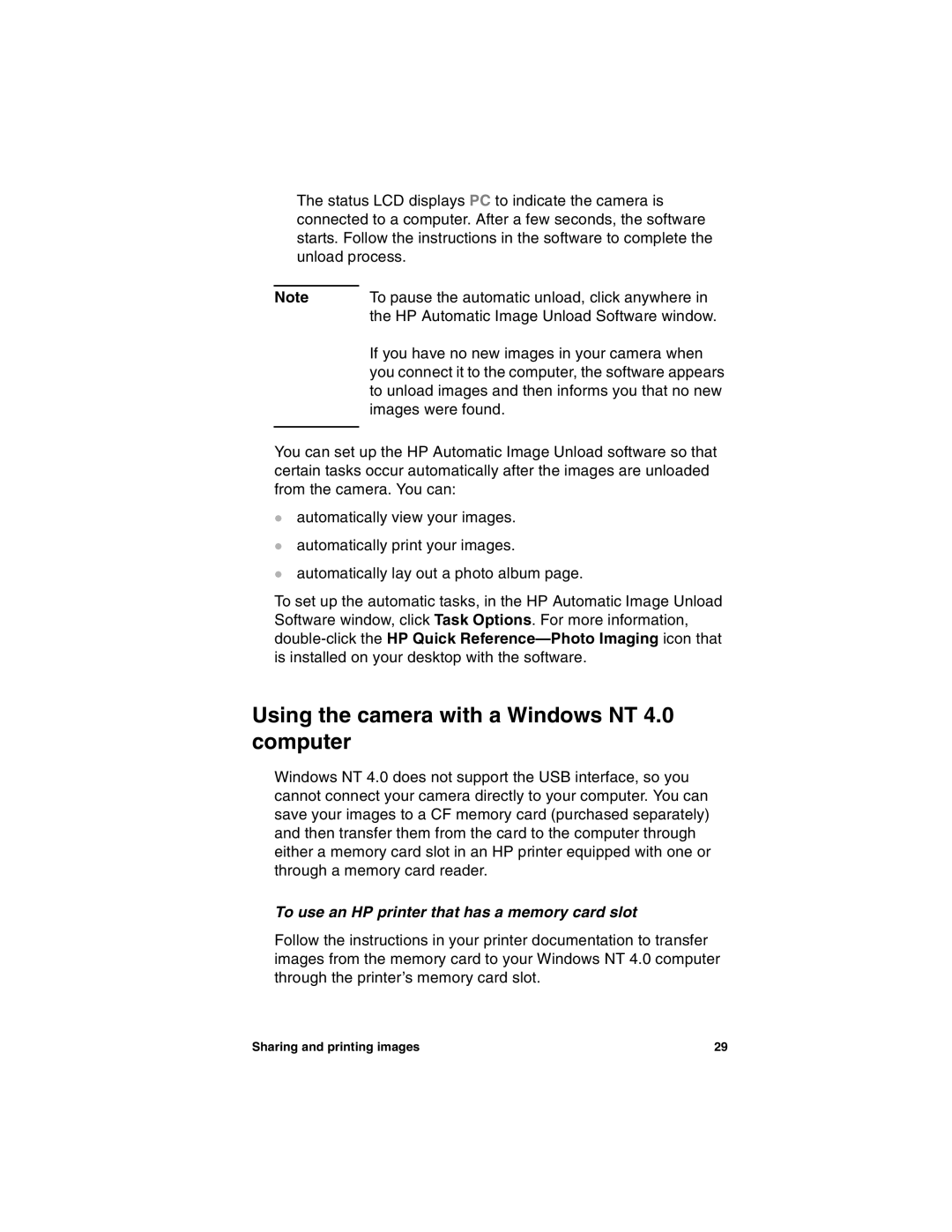 HP 612 manual Using the camera with a Windows NT 4.0 computer, To use an HP printer that has a memory card slot 