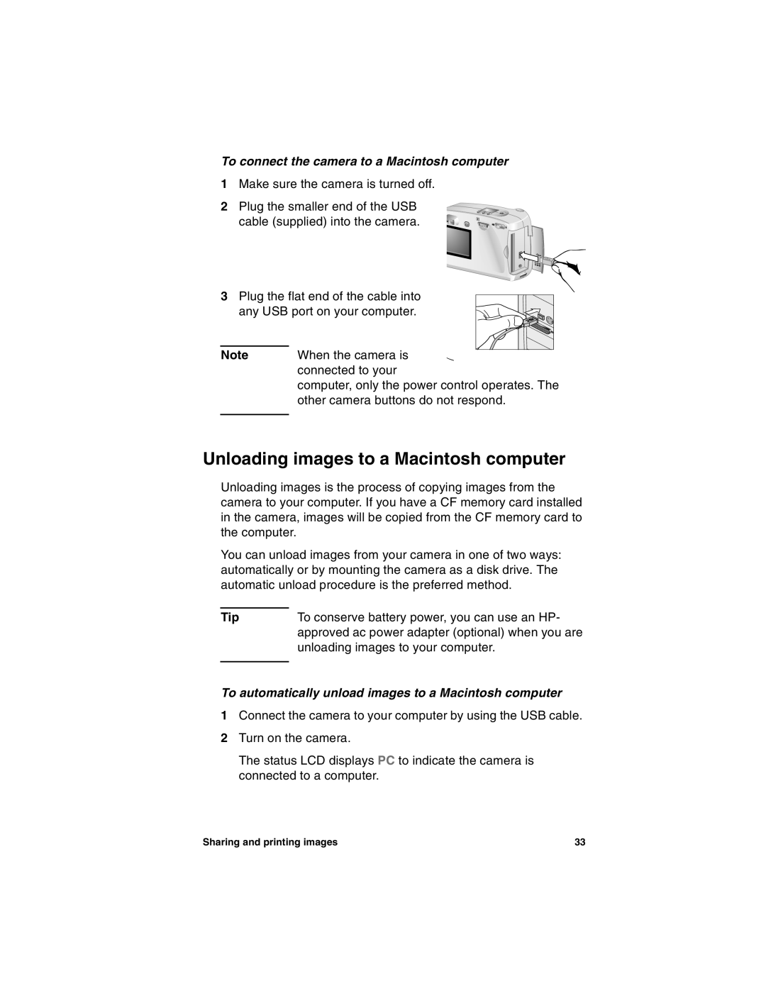 HP 612 manual Unloading images to a Macintosh computer, To connect the camera to a Macintosh computer 