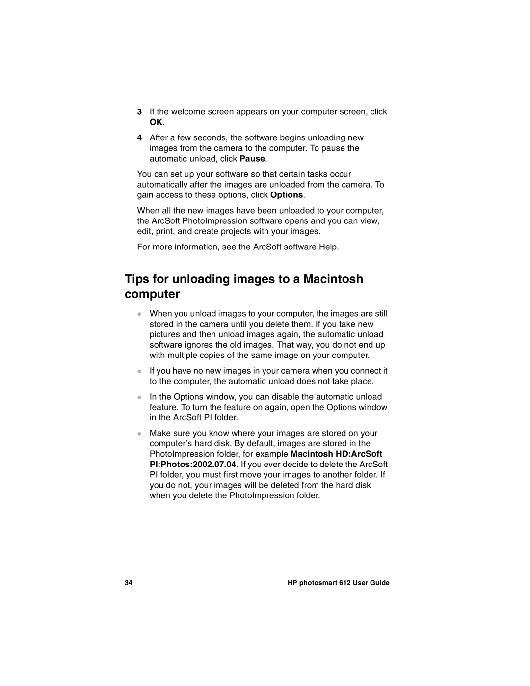 HP 612 manual Tips for unloading images to a Macintosh computer 