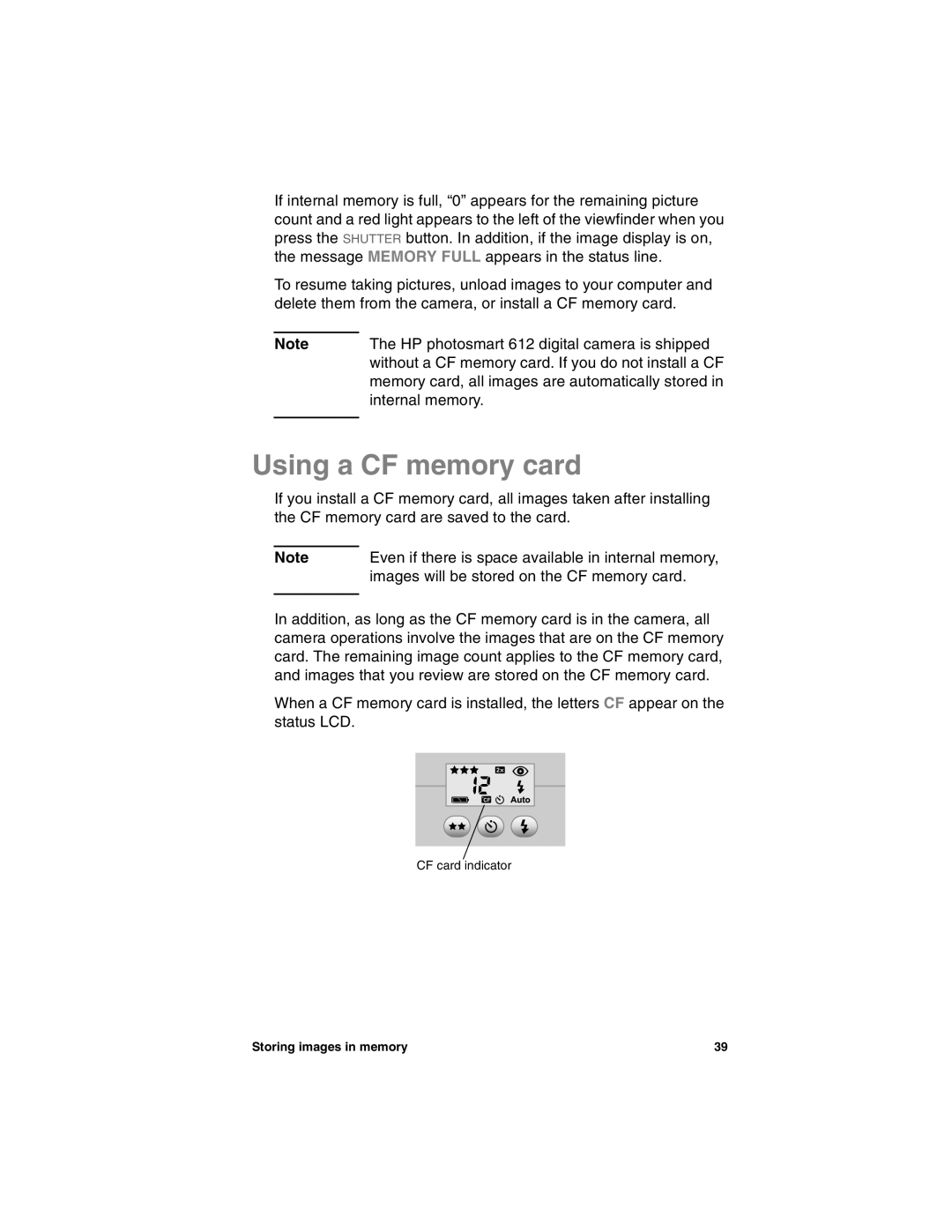 HP 612 manual Using a CF memory card 