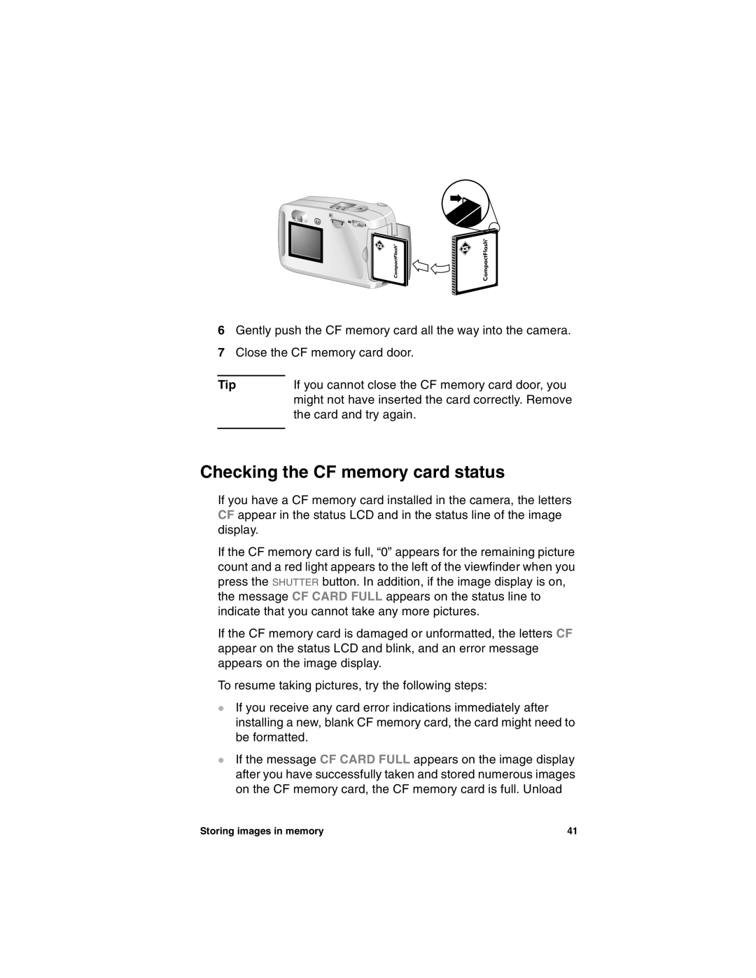 HP 612 manual Checking the CF memory card status, Tip 