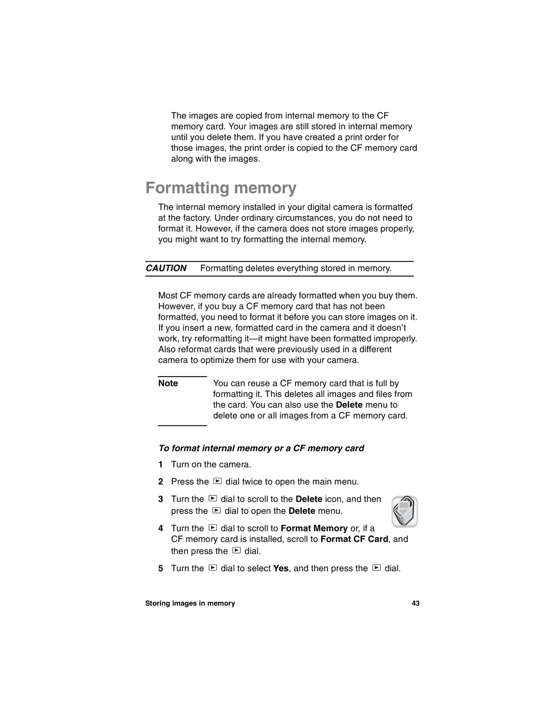 HP 612 manual Formatting memory, To format internal memory or a CF memory card 