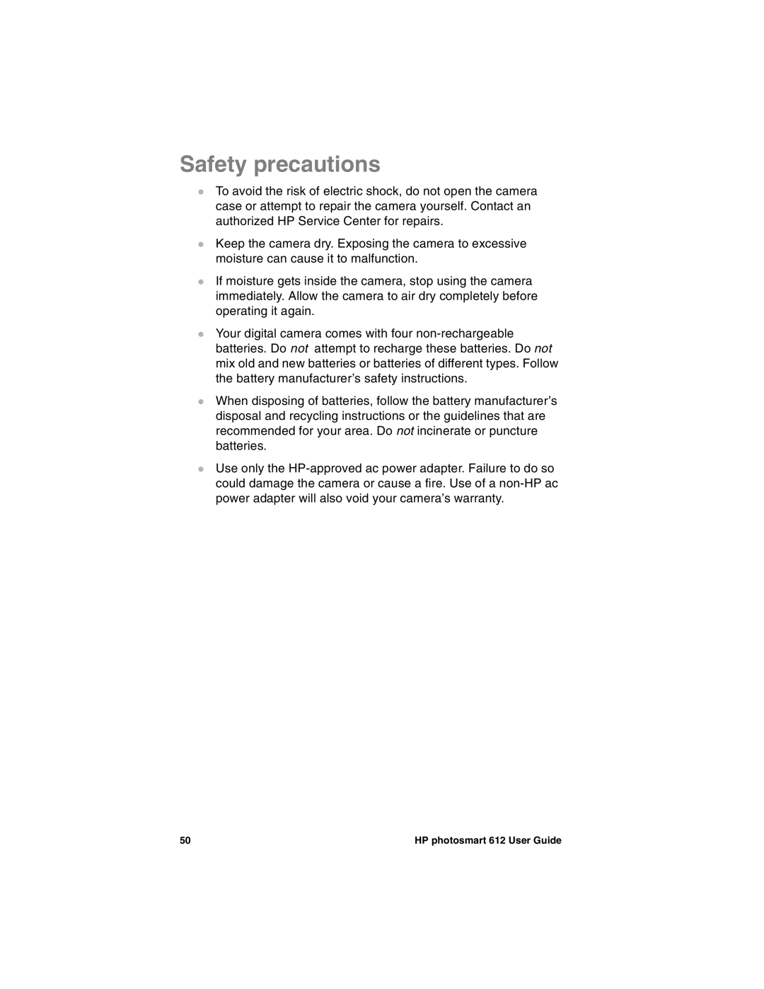 HP 612 manual Safety precautions 