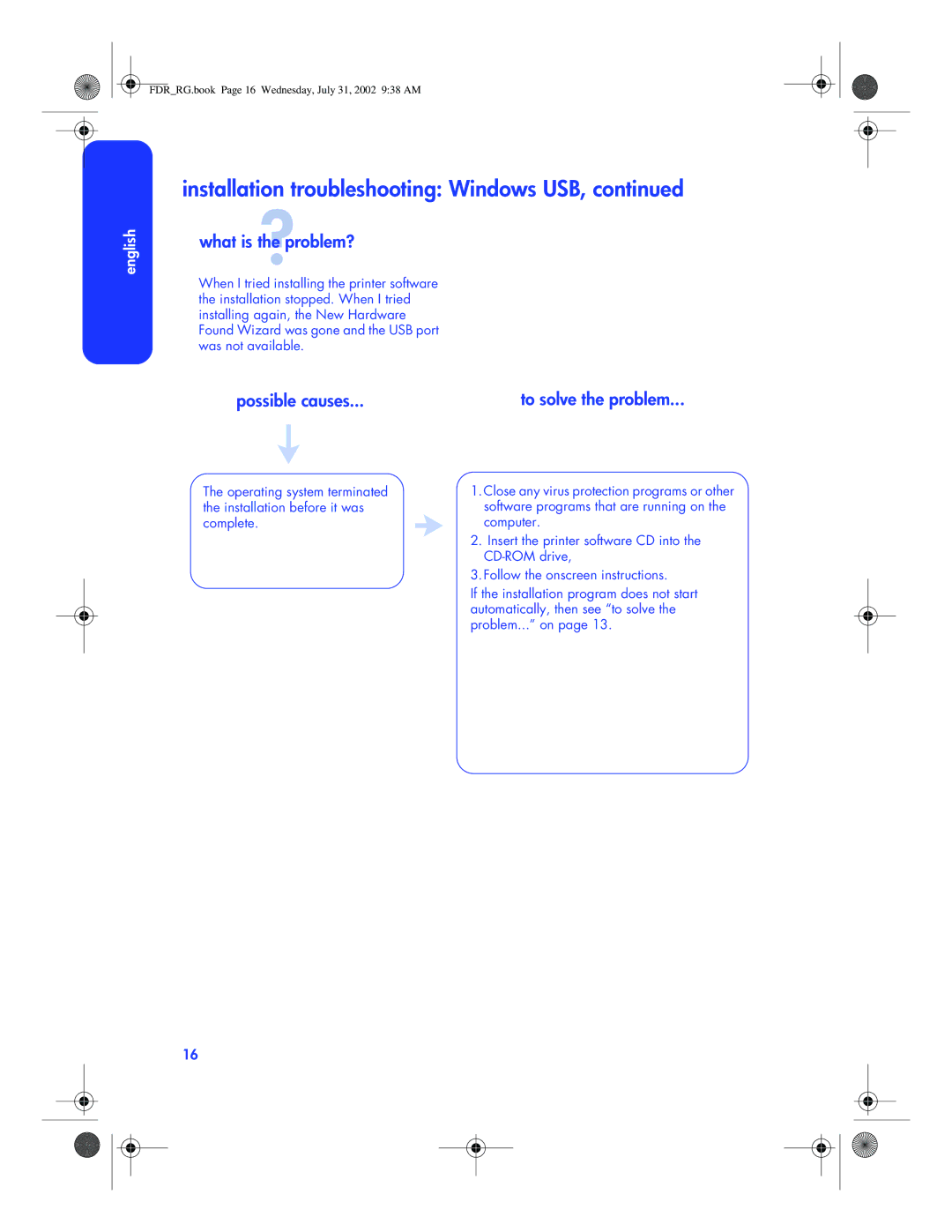 HP 6120 manual Installation troubleshooting Windows USB 