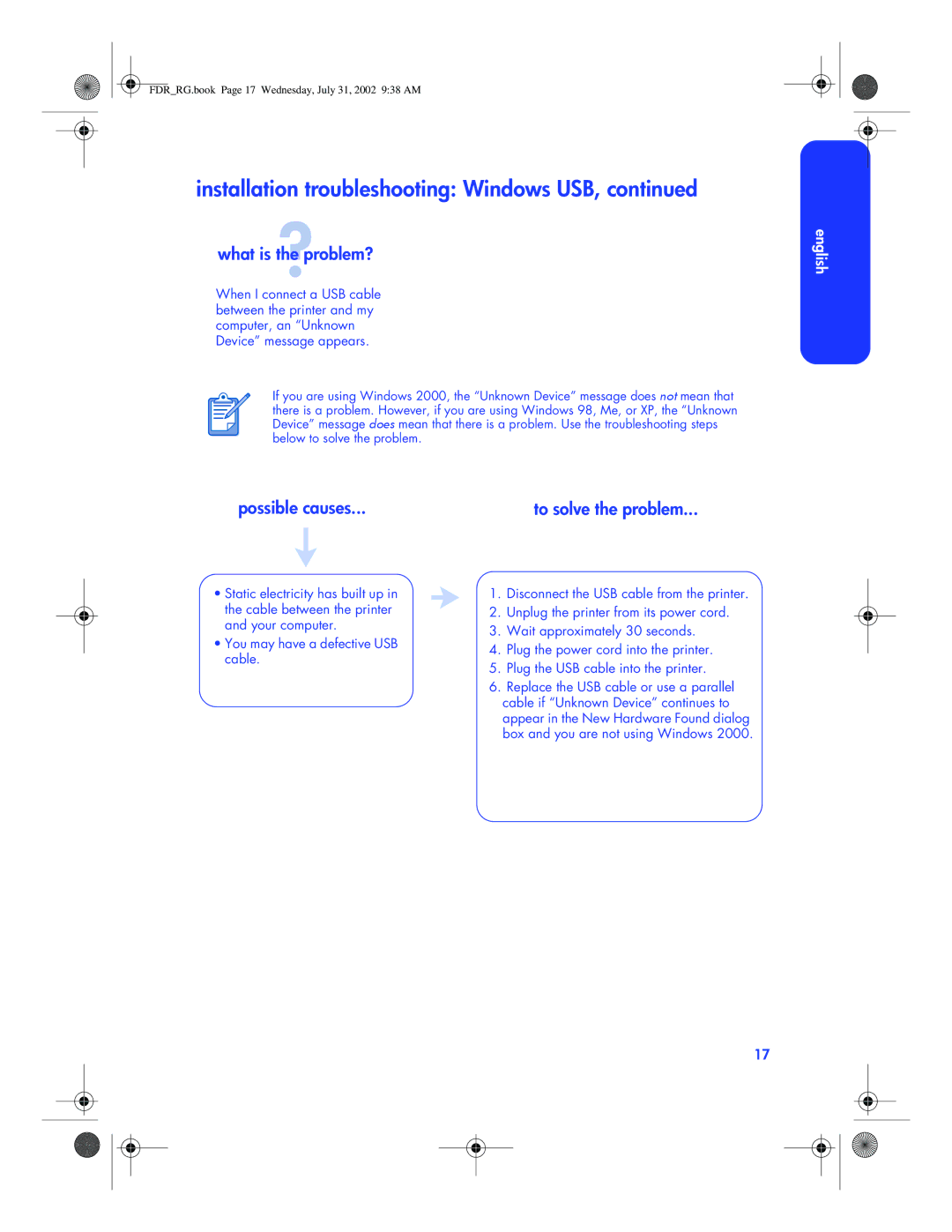 HP 6120 manual FDRRG.book Page 17 Wednesday, July 31, 2002 938 AM 