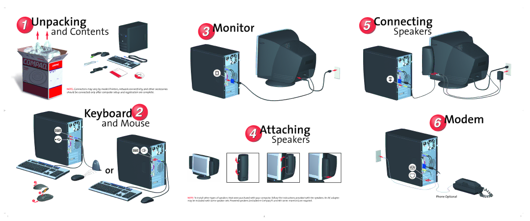 HP 6146TH manual Unpacking Monitor, Keyboard, Attaching, Modem 